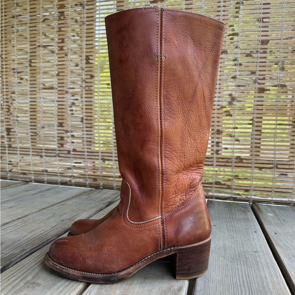 SOLD Frye Sabrina Campus Boots women’s 8 saddle brown tan leather pull on tall - Picture 3 of 13